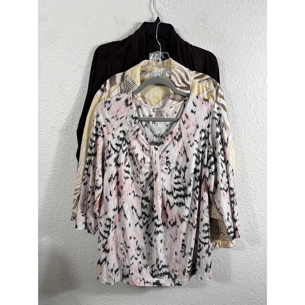 Chicos Zenergy Womens Lot of 3 Tops Size 3 Cardigan Jacket Abstract Print Pink